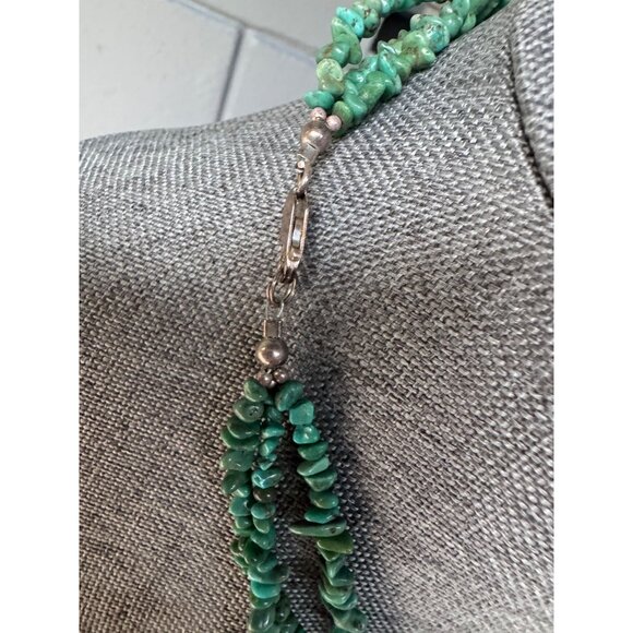 Three-Strand Turquoise Chip Necklace With Silver Clasp - Picture 3 of 6